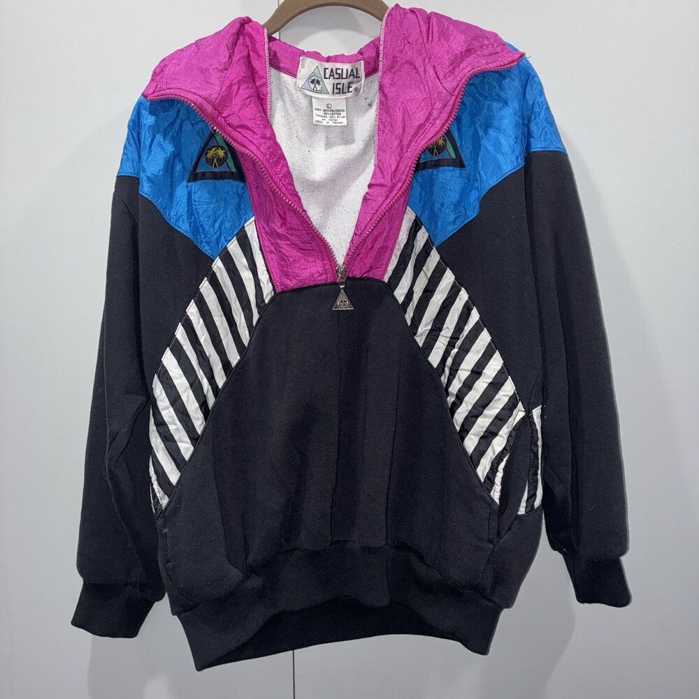 Vintage Casual Isle 90s Colorblock Pullover Jacket Flawed Size L - Picture 4 of 9